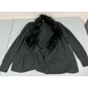 Black Fur Collar Knit Sweater Cardigan Shawl Wrap Size S — collar is removable